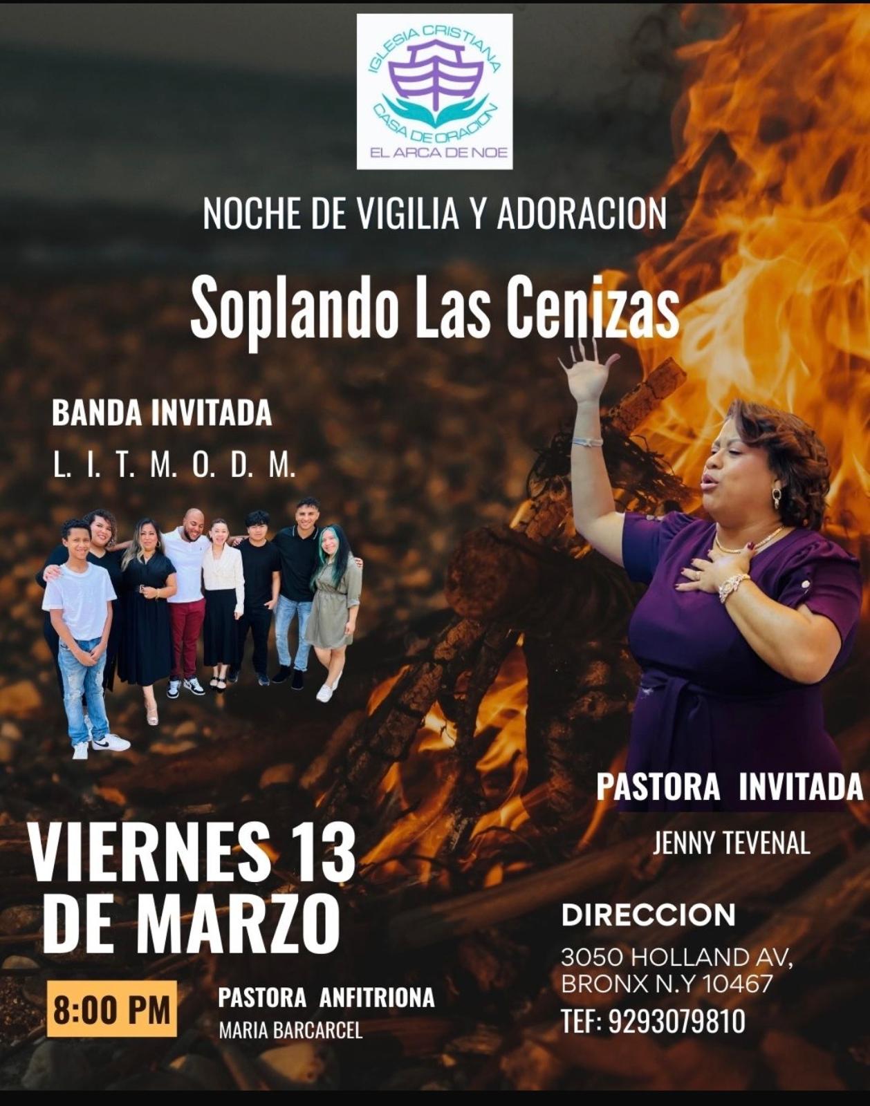 Flyer Noche de Vigilia y Adoración: Soplando las Cenizas